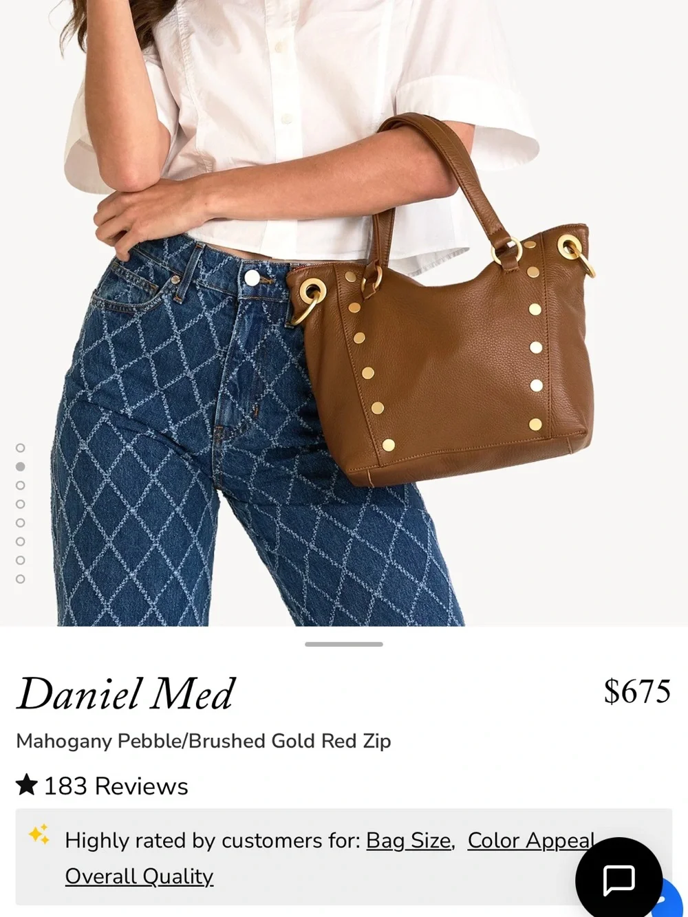 Hammitt Mahogany Pebble Leather Satchel with Gold Hardware